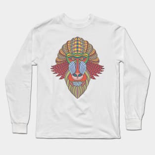 Tribal Baboon Illustration Long Sleeve T-Shirt